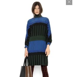 Marni 100% Silk Mock Neck Striped Dress, Medium.
